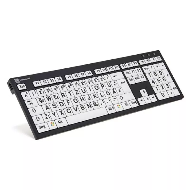 Klaviatūra Logickeyboard XL Print Universal USB QWERTZ German Juoda White