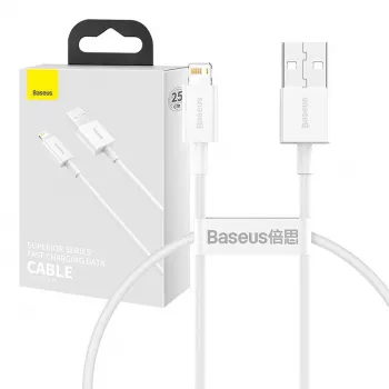 Baseus Superior Series laidas USB į Lightning, 2,4A, 0,25 m (baltas)