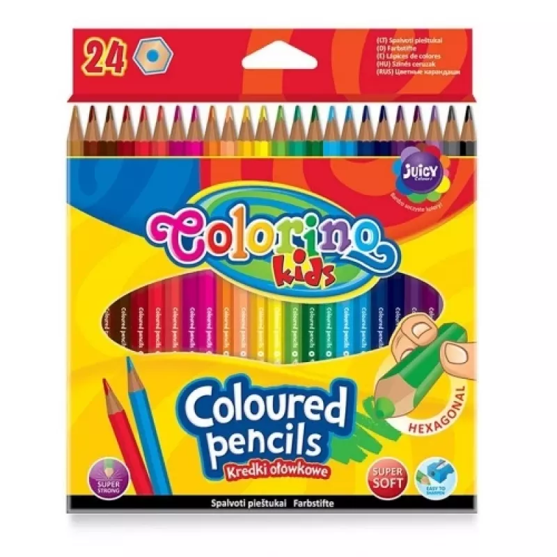 Colorino Kids šešiakampiai spalvoti pieštukai 24 spalvų