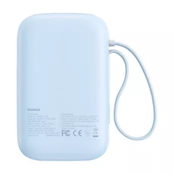 Nešiojama išorinė baterija Baseus P10055008313-00 ličio polimero 10000 mAh, PD 3.0 / QC 3.0, 30 W, 1×USB‑C + 1×USB‑A, mėlyna