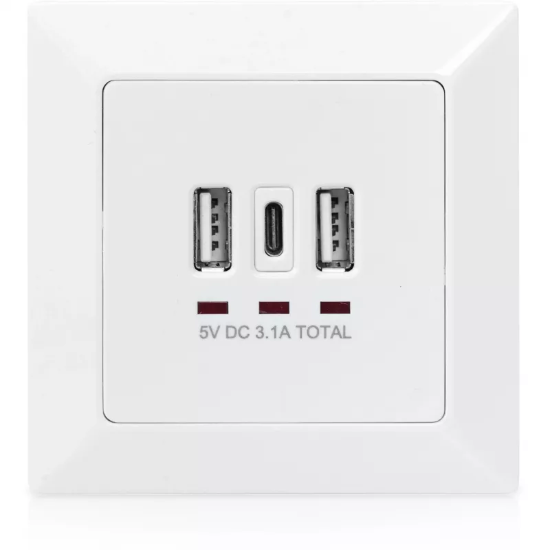 DIGITUS DA-70618 - USB išvestis - USB, USB Type C - 2 USB prievadai, 1 USB-C lizdas - 3,1 A - RAL 9003, signalinė balta