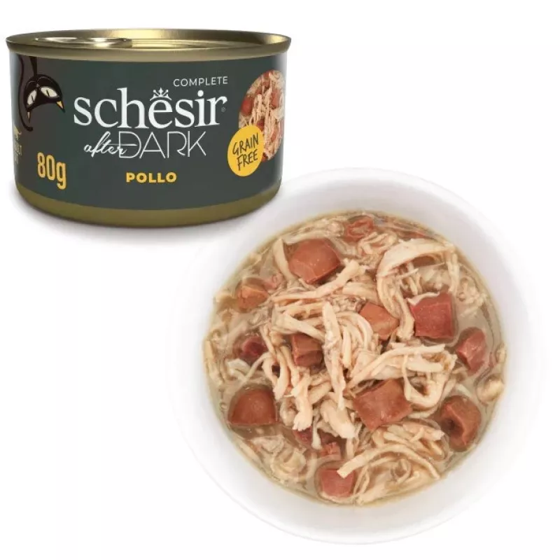 Šlapias kačių ėdalas Agras Pet Foods Schesir 80 g — vištiena, be grūdų, suaugusioms, visų veislių