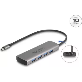USB šakotuvas DeLOCK 64293 Type-C 10000 Mbit/s pilkas