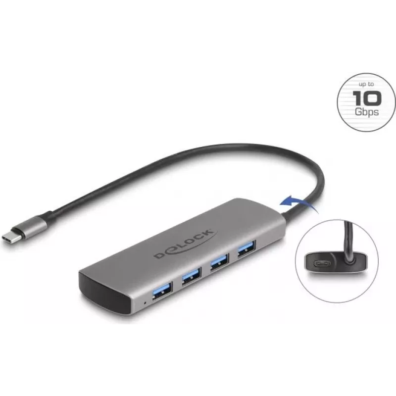 USB šakotuvas DeLOCK 64293 Type-C 10000 Mbit/s pilkas