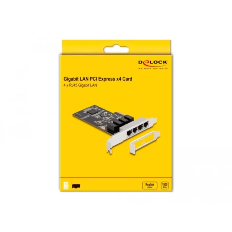 DeLOCK PCI Express x4 kortelė 4 x RJ45 Gigabit LAN RTL8111 - PCIe - RJ-45 - PCIe 2.0 - Sidabrinė - PC - Windows 10 - Windows 11 - Windows 8.1 (88618)