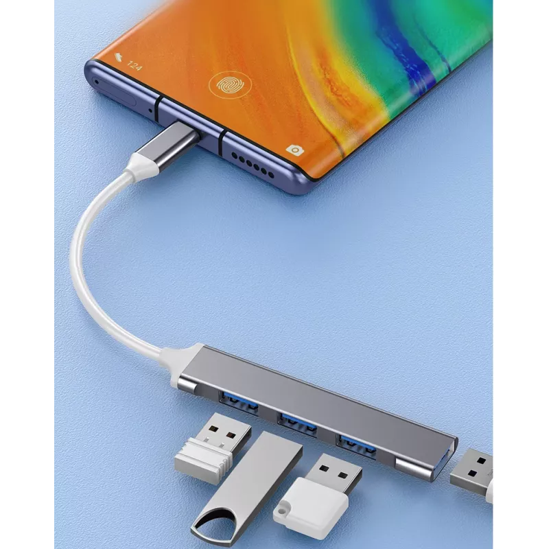 USB šakotuvas VAKOSS TC-4125X — 1× USB 3.0 Type-A, 3× USB 2.0 Type-A, Host: USB Type-C, sidabrinis