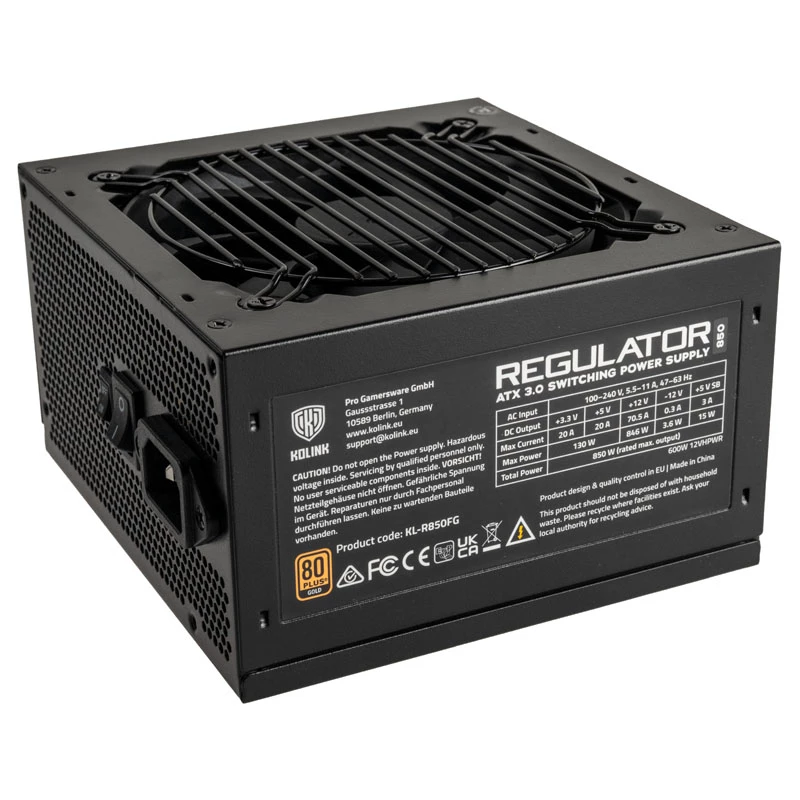 Kolink Regulator 80 PLUS Gold PSU, ATX 3.0, PCIe 5.0, modulinis - 850 vatų