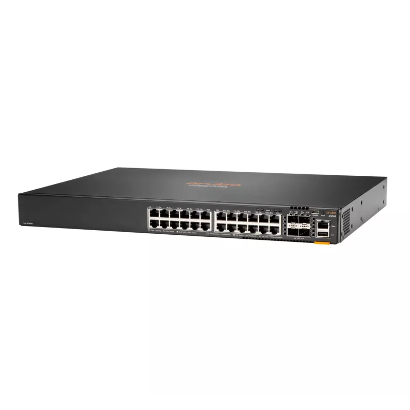 HPE - Aruba Series - Aruba 6300F - komutatorius - L3 - valdomas - 24 x 10/100/1000 + 4 x 1 Gigabitas / 10 Gigabitų / 25 Gigabitų / 50 Gigabitų SFP56 (jungtys / stack'inimas) priekyje ir šone