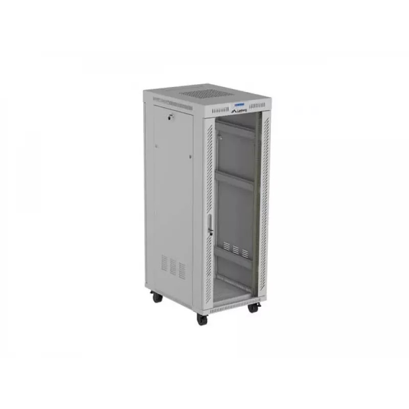 19 colių 32U LANBERG stovimasis stovas-spinta 600×800 mm pilka su stiklinėmis durelėmis ir LCD (plokščia pakuotė)