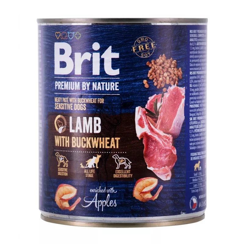 Šlapias šunų maistas Brit Premium by Nature ėriena su grikiais 800 g, be grūdų, suaugę šunys, skardinė
