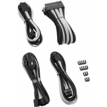 Kabelių ilginimo rinkinys CableMod PRO ModMesh CM-PCAB-16P3KIT-NKKW-3PK-R — 3-jų vnt. juodai baltų aptrauktų PCIe/ATX kabelių ilginimo laidų rinkinys