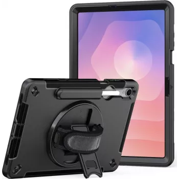 Kickstand dėklas jt berlin skirtas Samsung Galaxy Tab S11 su tvirtu rankiniu dirželiu – juodas