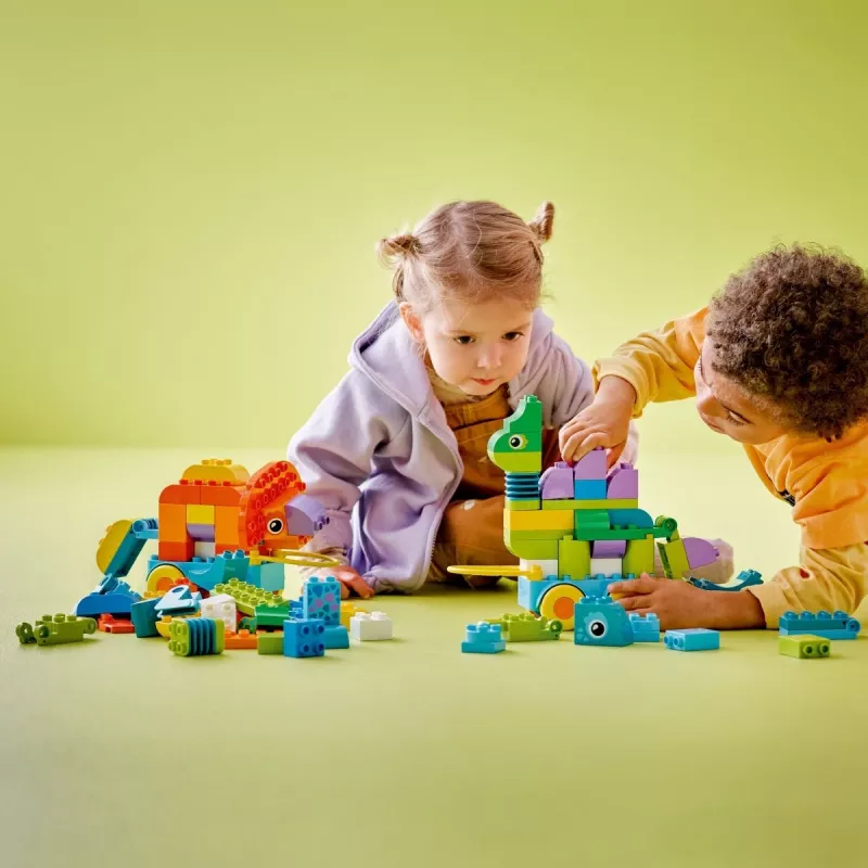 Konstrukcinis žaislas LEGO DUPLO 10451 Dinozaurai ant ratų, „3 viename“ rinkinys, 108 dalys, amžius 3+, aukštis 220 mm