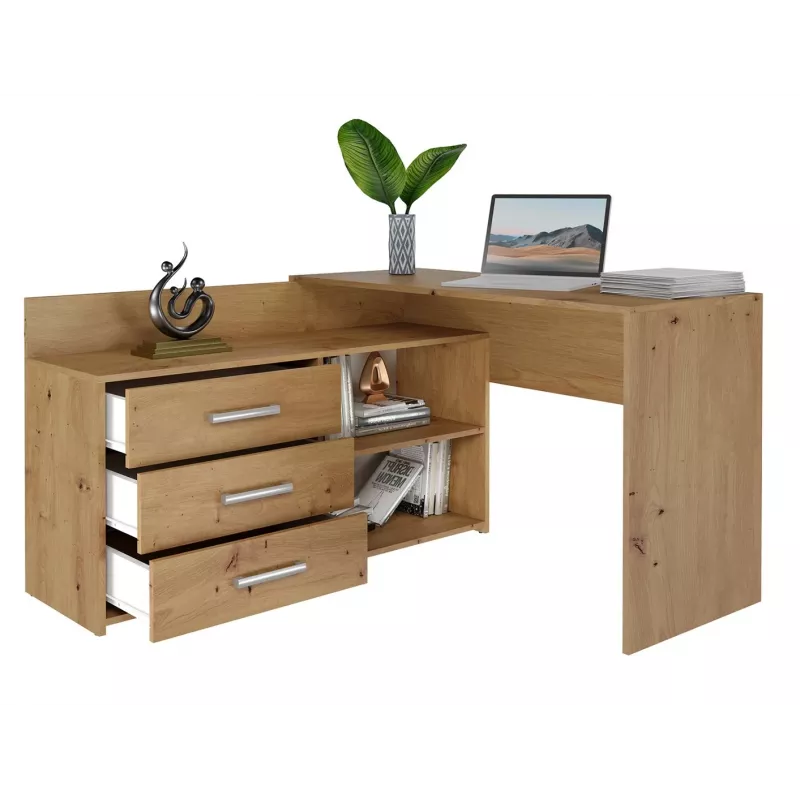 Kampinis kompiuterio stalas Top e Shop DANY ARTISAN KPL, L formos, medžio drožlių plokštė, ąžuolo spalvos