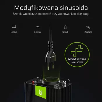 Maitinimo keitiklis Green Cell INV04DE, 24 V įvestis, 230 V išvestis, 500 W, 50 Hz, universalus maitinimo adapteris, juodas