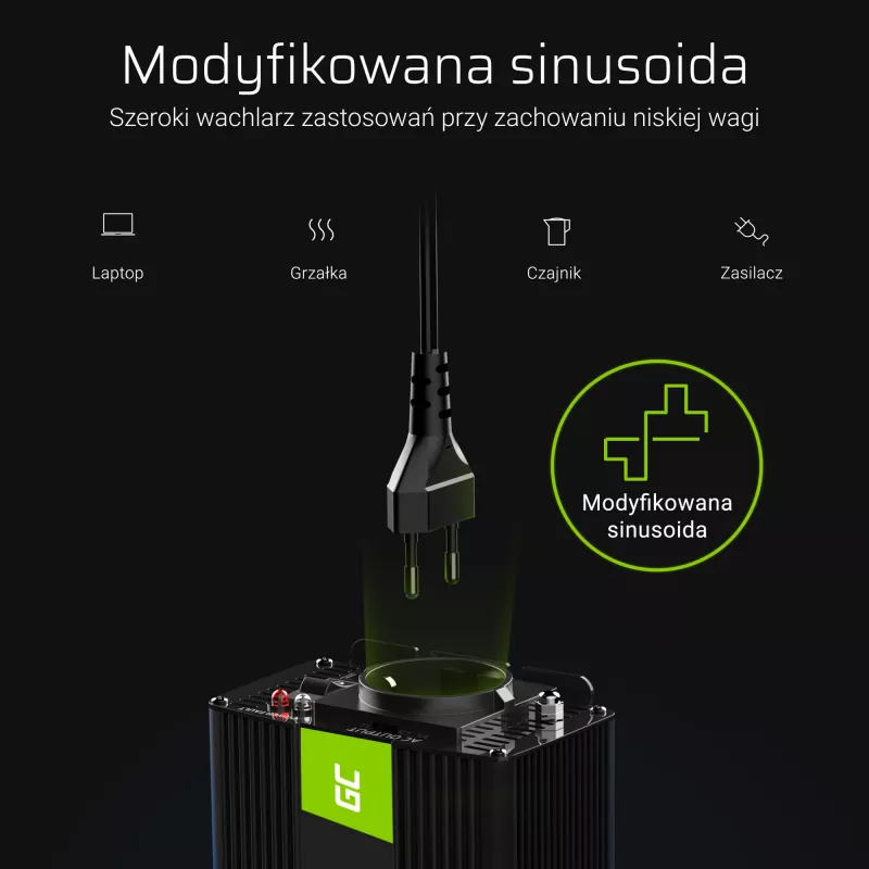 Maitinimo keitiklis Green Cell INV04DE, 24 V įvestis, 230 V išvestis, 500 W, 50 Hz, universalus maitinimo adapteris, juodas