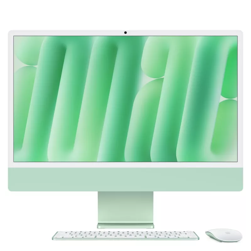 iMac 24 Retina 4.5k Display M4, Green, M4 (10-CPU/10-GPU), 16GB, 512GB, standard glass, Touch ID, German, Gigabit Ethernet, Magic pelė, MWV03D/A