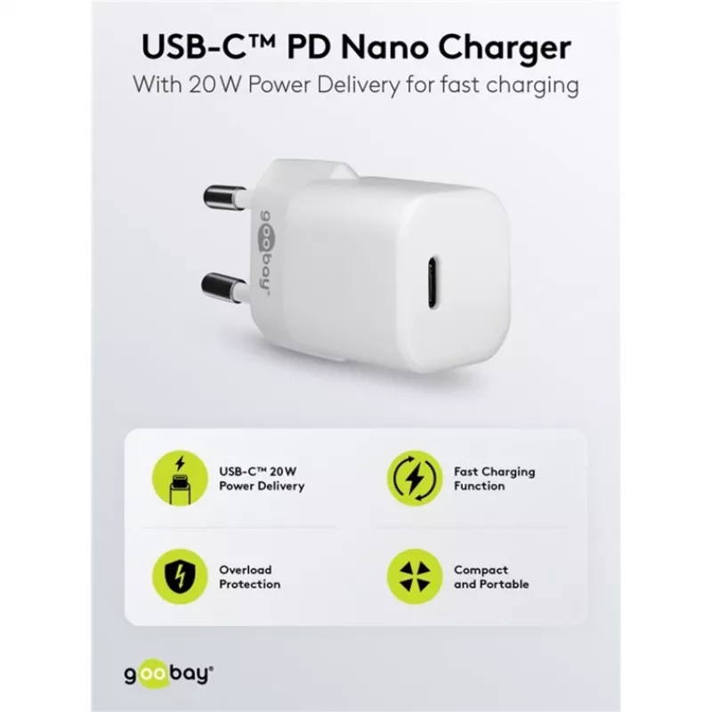 Goobay Universalus juodas AC greitojo įkrovimo vidinis įkroviklis 65403 USB Type-C 110-240V
