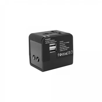 Keliautojo adapteris SBOX TA-23 su dvigubu USB įkrovikliu ir universaliu kištukų suderinamumu