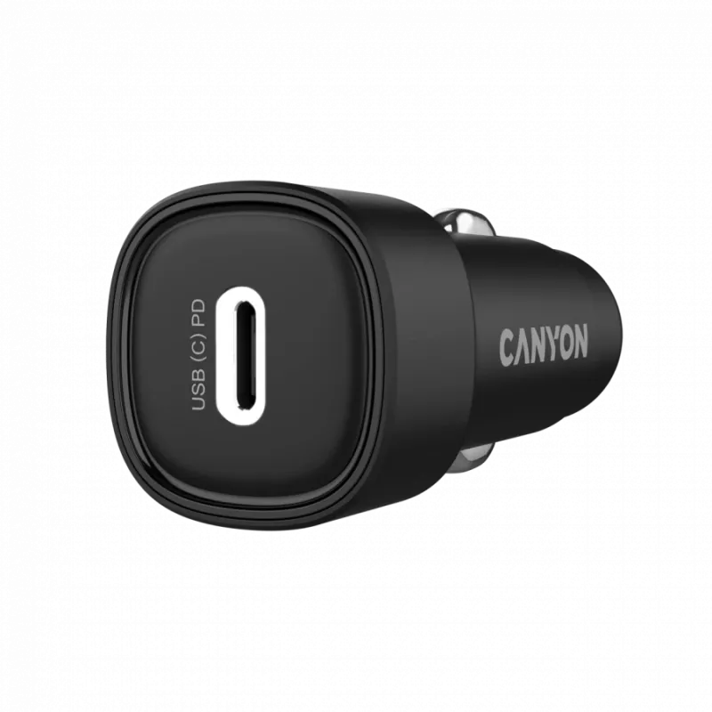 Automobilinis įkroviklis CANYON OnDrive 30 PD 30W USB-C juodas — automobilinis USB-C maitinimo adapteris 30W PD