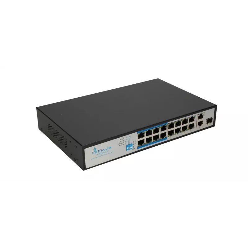 Jungiklis Extralink VIRTUS V3 Nevaldomas L2 16x Fast Ethernet (10/100) PoE 1U Juodas