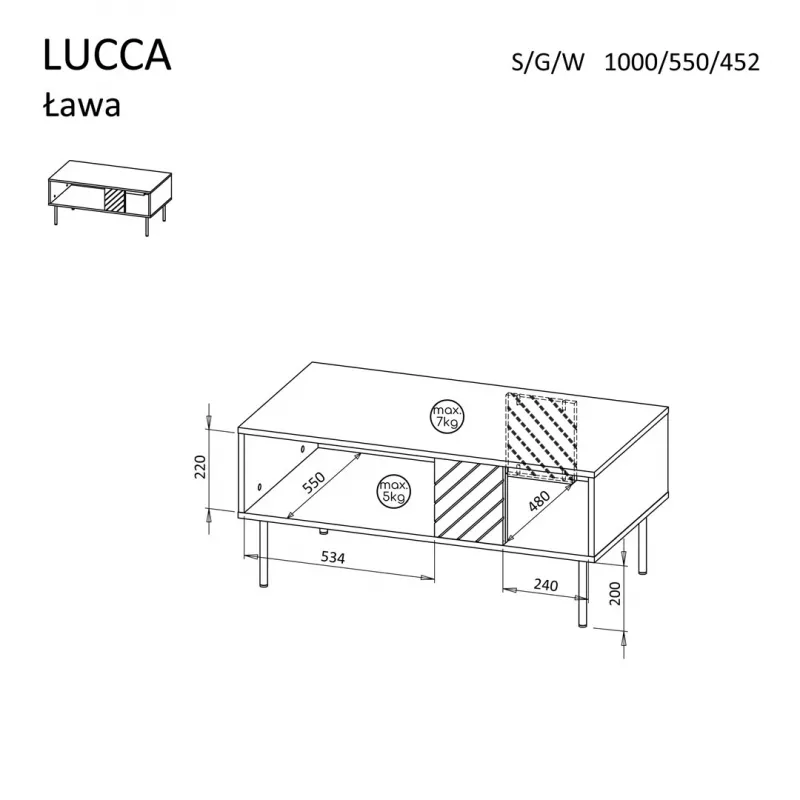 Kavos staliukas Cama Meble LUCCA 1000×550×460 mm stačiakampis juodas