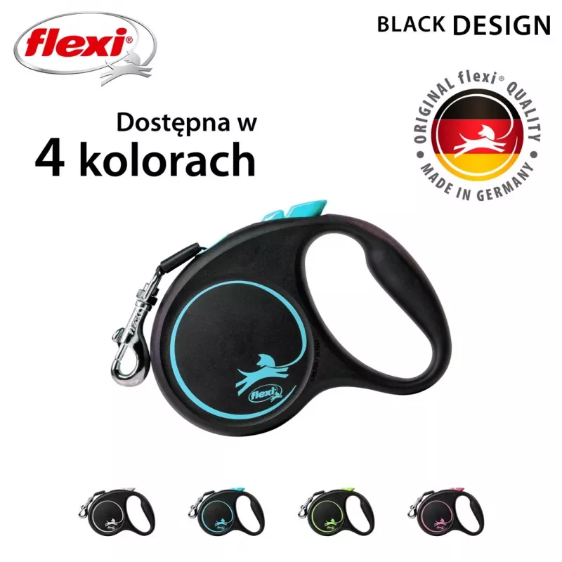 Flexi automatinis pavadėlis Juoda Design S 5 m, mėlynas
