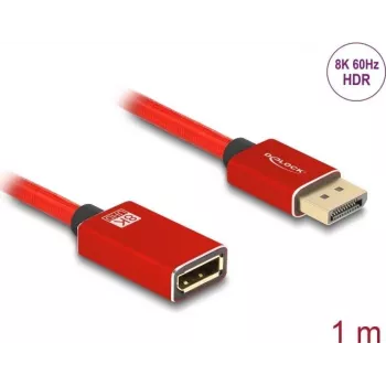 DeLOCK DisplayPort ilginamasis kabelis 8K 60 Hz 1 m raudonas metalinis be skląsčio