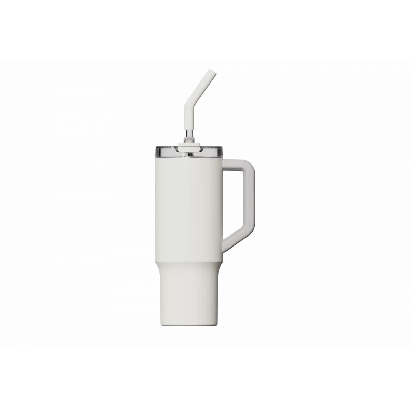 Termo puodelis su šiaudeliu Xiaomi Straw Mug White 1 L — nerūdijančio plieno vidus, sandarus, 240×132×97 mm