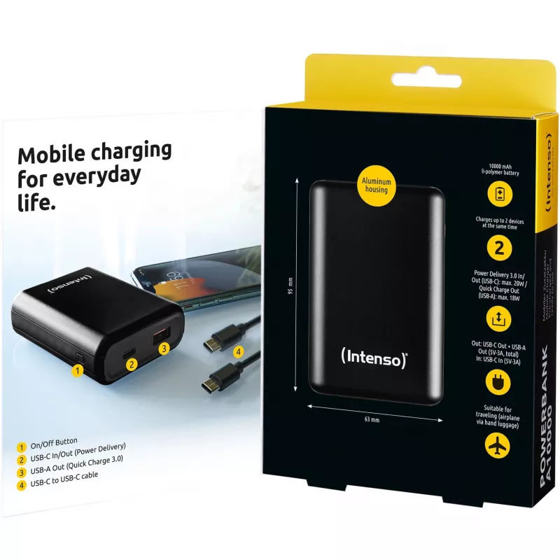 IŠORINĖ BATERIJA USB 10000MAH/ANTRACITINĖ A10000 INTENSO