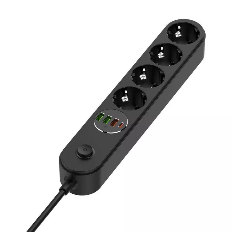 Maitinimo lizdas ColorWay CW-CHE44PDB — 4 kintamosios srovės lizdai, 2 USB prievadai