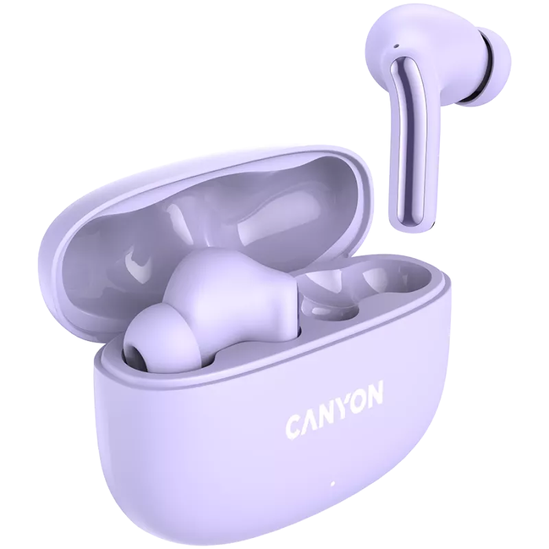 Canyon TWS-9 CNS-TWS9P ausinės – tikrai belaidės – Bluetooth 5.4 – į ausį – 6h + 30h veikimo laikas – USB-C įkrovimo dėklas – jutiklinis valdymas – alyvinė