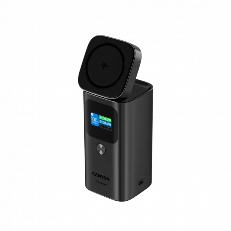 CANYON Qi2 magnetinis maitinimo blokas OnPower 150 15000mAh Aliuminis tamsiai pilkas