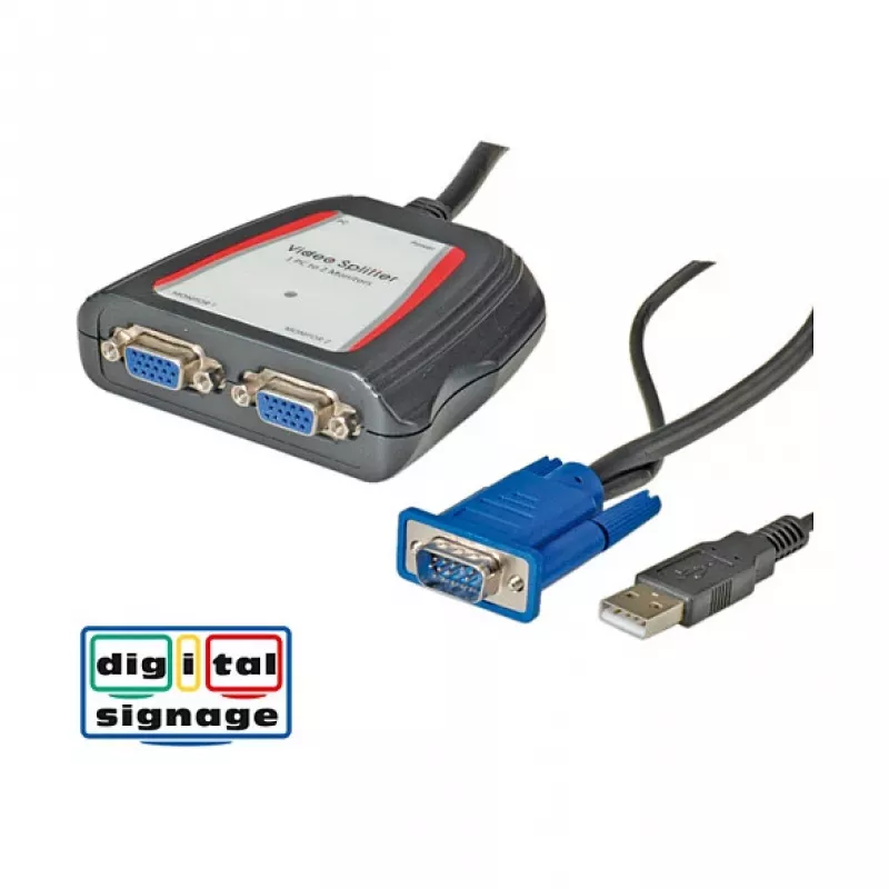 Nešiojamasis VGA vaizdo skirstytuvas, 2x, 250 MHz, VGA, 2x VGA, pilkas, 250 MHz, 0,65 m, 1920 x 1440