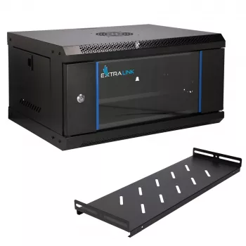 EXTRALINK LITE 4U 530X400 SIENINĖ RACK SPAUČIŲ JUODA SU LENTYNA