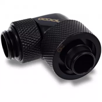 Eiszapfen 16/10mm Įsukama Jungtis 90° Pasukama G1/4, juoda jungtis, minkštiems vamzdeliams (PVC, Silikonas, Neoprenas)