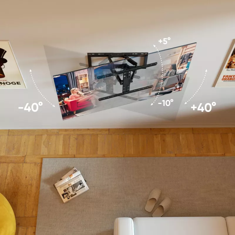 TV grindų stovas ONKRON SM6-B 32 colių–90 colių ekranams, 50 kg talpa, VESA 200x200–600x400, pasvirimas -10–5°, pasukimas 40°