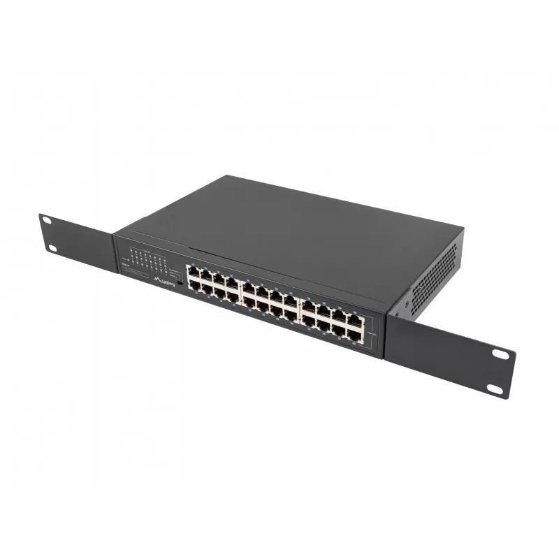 Nevaldomas komutatorius LANBERG RSGE-24 — 24× Gigabit Ethernet 1U, montuojamas į stovą, juodas