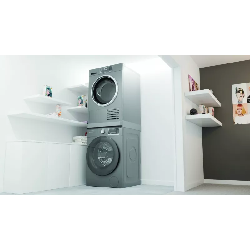 Sudedamasis rinkinio jungtis WHIRLPOOL C00855467, skirtas 60 x 60 cm skalbimo mašinai ir džiovyklei, ištraukiama lentyna, diržas ir neslystančios pagalvėlės