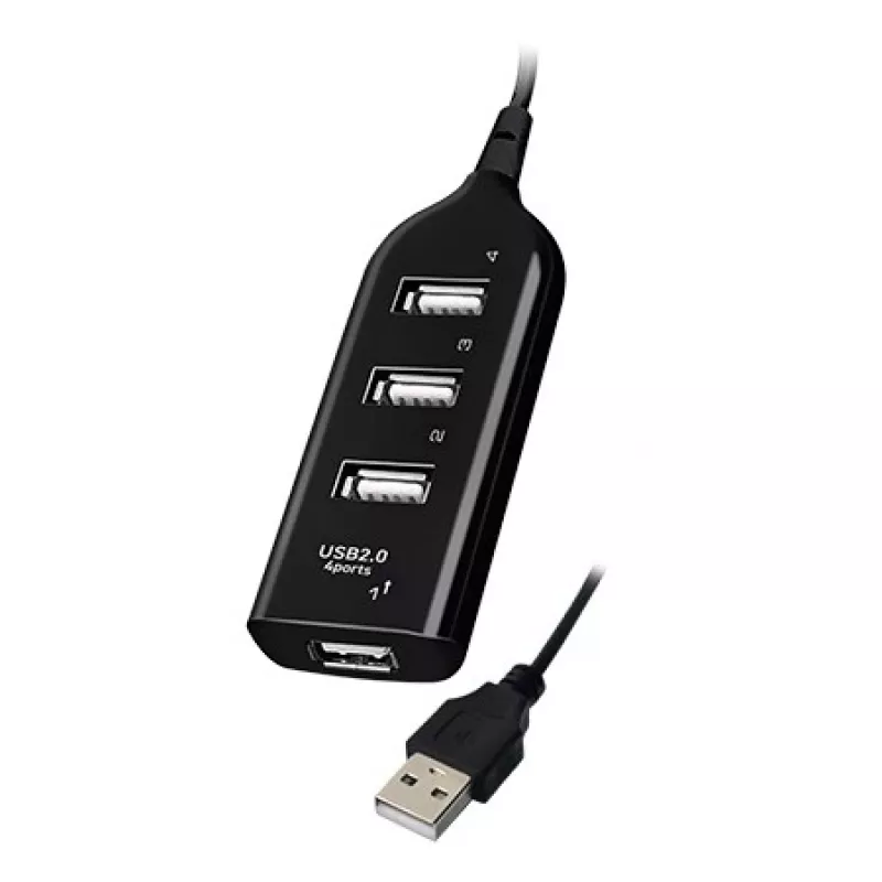 VAKOSS USB šakotuvas TC-234UX — 4 prievadų USB 2.0 šakotuvas, nuolatinės srovės maitinimas (5 V, 1 A), juodas