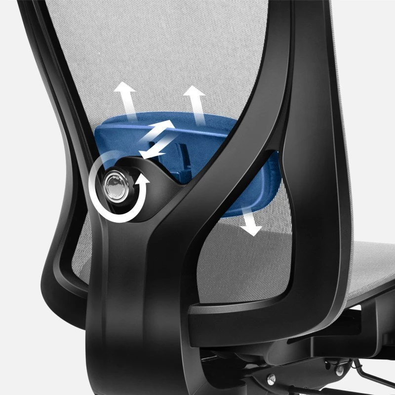 Sukiojama biuro kėdė mark adler Expert 5.3 pilka tinkleliu — ergonomiška, reguliuojamo aukščio, juosmens atrama, galvos atrama, porankiai