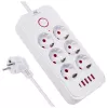 Maitinimo lizdų blokas MACLEAN MCE389 W — 6 lizdai, 4×USB-A, 1×USB-C, 2500 W, 110–240 V, 1,5 m laidas, baltas