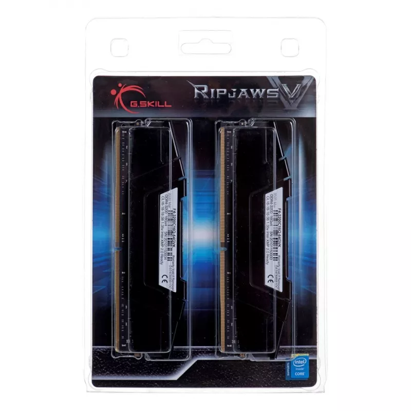G.SKILL Ripjaws V Series (Intel XMP) DDR4 RAM 64GB (4x16GB) 3200MT/s CL16-18-18-38 1.35V stalinio kompiuterio atmintis UDIMM - juoda (F4-3200C16Q-64GVK)