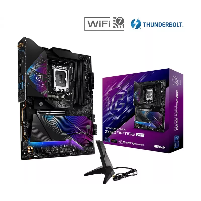 Pagrindinė plokštė ASRock Z890 Riptide WiFi — Intel Z890, LGA1851, ATX, DDR5, 4 DIMM, Wi‑Fi 7, 2.5Gb LAN, Thunderbolt 4