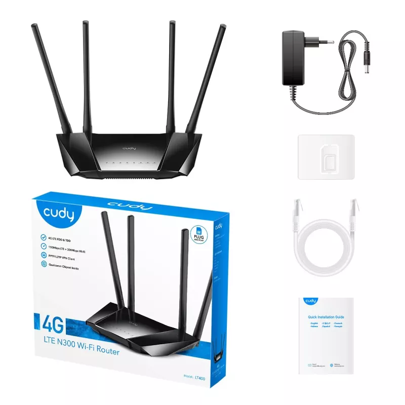 Cudy LT400 belaidis maršrutizatorius Fast Ethernet vienos juostos (2,4 GHz) 4G juodas