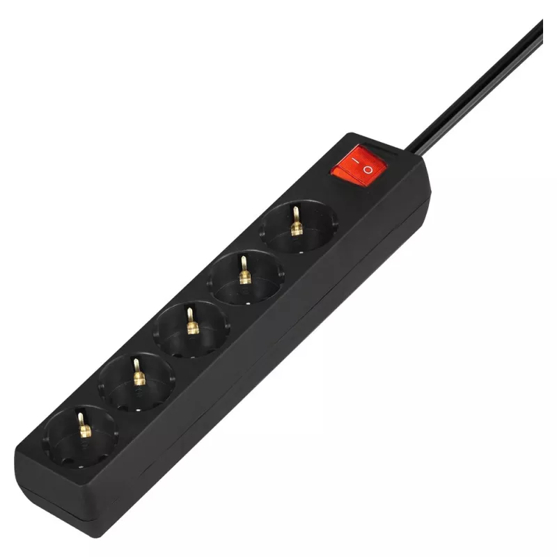 Maitinimo lizdas SAVIO LZ-15 — 5 kintamosios srovės lizdai, universalus kištukas, 5 m laidas, 2500 W, 10 A, juodas