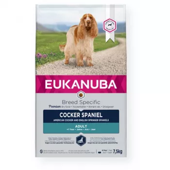 Sausas šunų maistas EUKANUBA Breed Specific Cocker Spaniel 7.5 kg — Vištiena, Suaugę, Oda ir kailis, Širdies palaikymas
