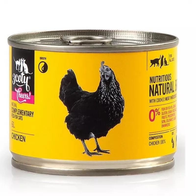 Papildomas kačių ėdalas 3coty CHICKEN Cheers! 160 g — šlapias konservas, vištienos skonio, 160 g, baltymų 12%, riebalų 7,5%, drėgmės 80%