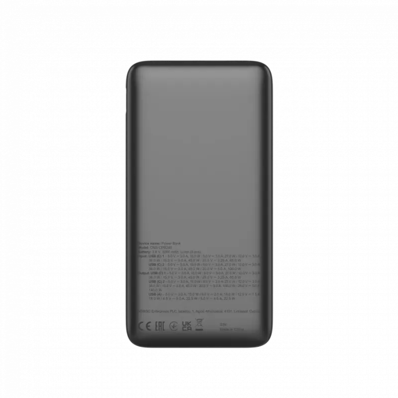 CANYON Power Bank PB-240, 25000mAh PD140W ekrano maitinimo blokas, 160,0x82x27 mm, svoris 508±10 g, tamsiai pilka