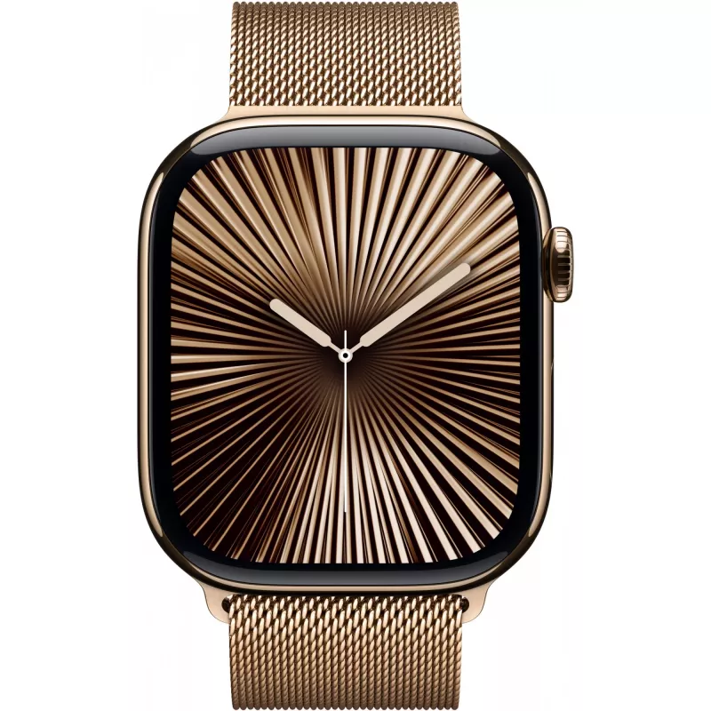 APPLE Watch Series 10 GPS + Cellular 46mm auksinis titano korpusas su auksine „Milanese Loop“ apyranke - S/M